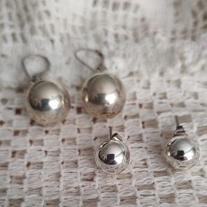 Sterling Silver Ball Stud and Drop Earrings - Silver